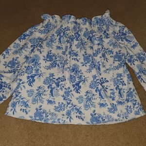 Tuckernuck White and Blue Floral Off-Shoulder Blouse